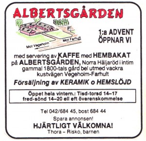 Albertsgårdens först öppningsannons